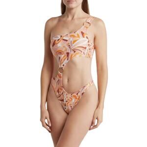 L*Space One-Shoulder Swimsuit in Orange and White